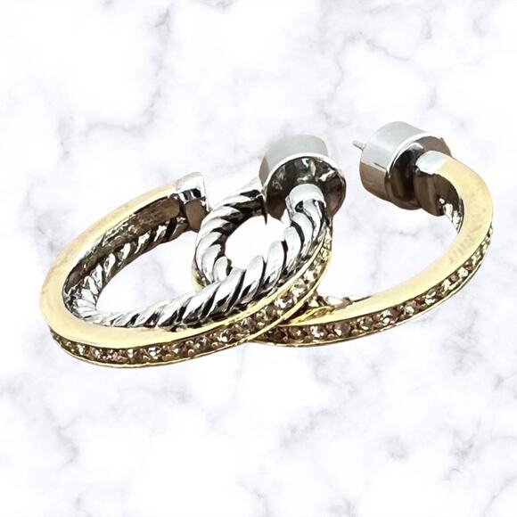 GOLD SILVER Two Tone Sparkle Twisted Rope Hoop Earrings - Picture 13 of 16